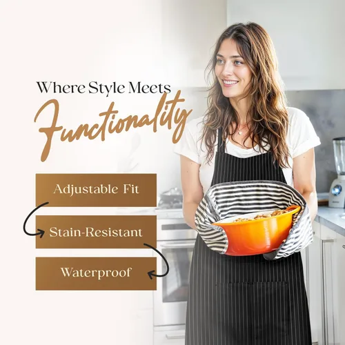 Vista 3 de Waterproof Apron for Adults – Adjustable Fit with Deep Pockets, Stylish Cooking & Baking Apron for Women & Men