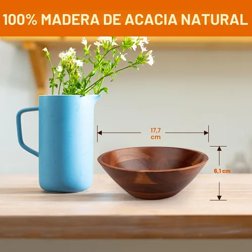 Vista 2 de AIDEA Cuencos de madera de acacia, juego de 4 de 7 pulgadas para ensalada, sopa, fideos y más