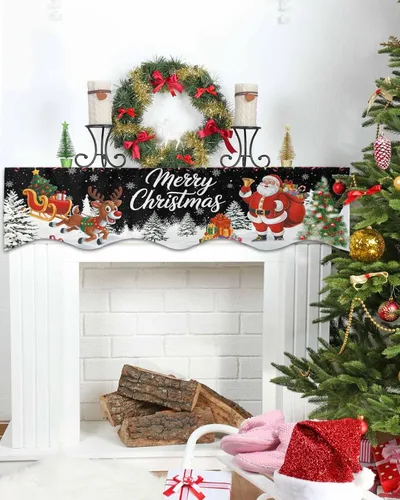 Vista 4 de Bufanda de repisa de Navidad de 60 x 17 pulgadas, decoración de chimenea de Papá Noel de Navidad color negro, cubierta de mantel de invierno