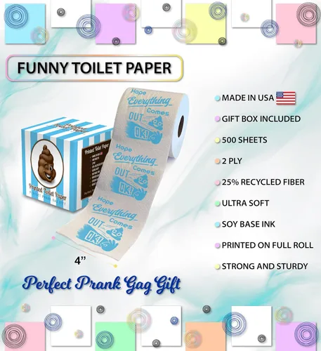 Vista 3 de Printed TP Hope Everything Comes Out OK - Papel higiénico impreso, divertido rollo de papel higiénico para broma, sorpresa, decoración de baño