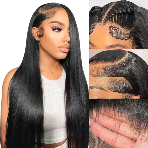 Pelucas de cabello humano lacio prearrancado de 13 x 6 pulgadas, pelucas de cabello humano de densidad 200 HD transparente con encaje frontal para