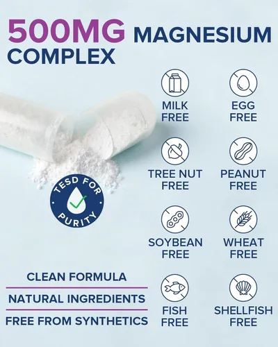Vista 7 de Suplemento de complejo de magnesio 5-en-1 de Terranics 500mg - 5 formas de magnesio de alta absorción Glicinato Citrato Malato Aspartato Gluconato