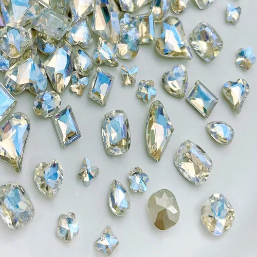 48 piezas de diamantes de imitación para uñas de diferentes formas, 12 estilos, cristales de vidrio 3D, diamantes de amor distorsionan el corazón,