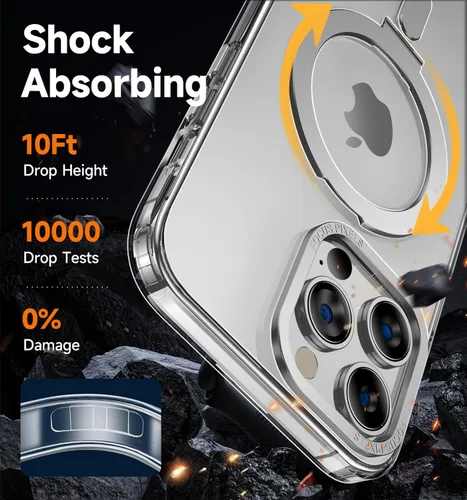 Vista 5 de MAGIC JOHN Funda magnética para iPhone 14 Pro Max [compatible con Magsafe] [con soporte mental magnético giratorio de 360°]