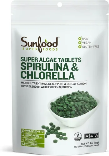 Vista 4 de Clorela Sunfood de pared celular rota, procesada en frío, no transgénica, apta para veganos, 2121, 2 onza, 1, 1