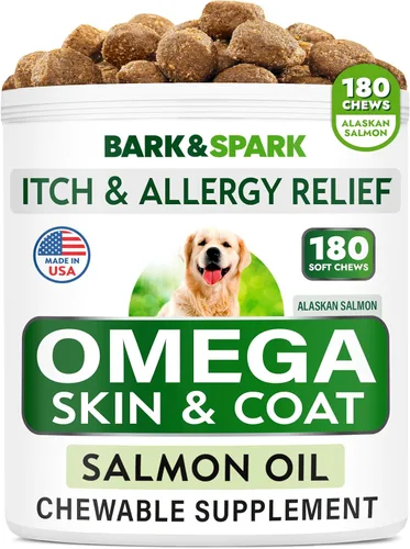 Vista 16 de BARK&SPARK Omega 3 para perros - 360 golosinas de aceite de pescado para la muda de pelo de perro, alergia cutánea, alivio de la picazón