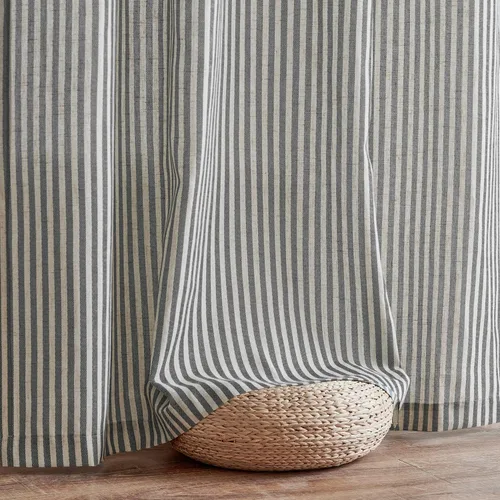 Vista 8 de Vangao Cortinas de lino a rayas negras de 63 pulgadas de largo, cortinas de granja con rayas filtrantes de luz impresas en cortinas beige para sala