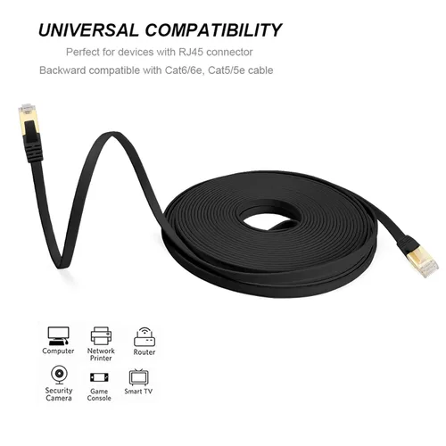 Vista 8 de Ercielook Cable Ethernet de alta velocidad de 75 pies, cable de Internet plano blindado CAT8 con clips, más rápido que el cable LAN Cat7, color Negro