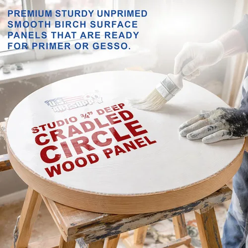 Vista 3 de U.S. Art Supply Paneles redondos de madera de abedul de 6 pulgadas sin terminar para pintura, lienzo de madera, paquete de 4 unidades de 3/4