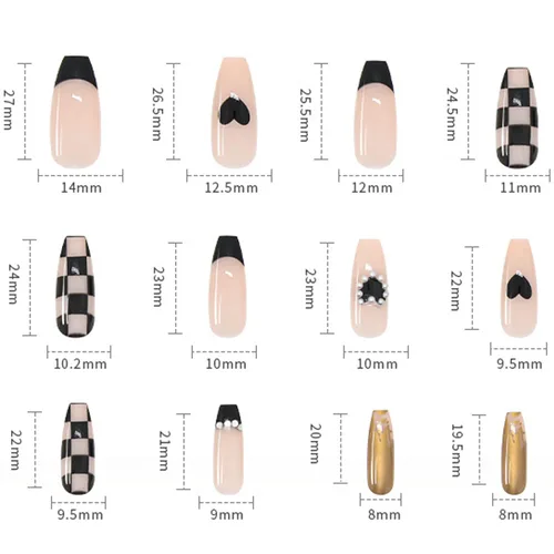 Vista 4 de Uñas postizas de longitud media, uñas postizas acrílicas artificiales para mujer, 24 piezas de cobertura completa, reutilizables, diseño de uñas