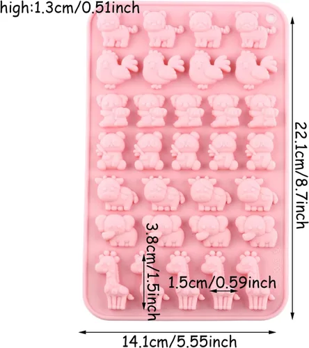 Vista 2 de Molde de goma animal de silicona para dulces, pollo, tigre, koala, panda, vaca, elefante, jirafa, gomosa