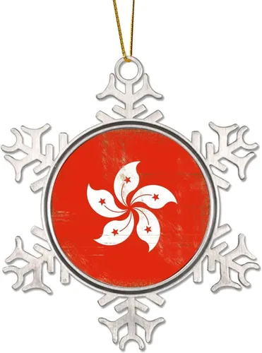 Merry Christmas Metal Snowflake Christmas Ornaments Retro China Hong Kong Flag National Flag Ornaments Winter Decorations for Christmas Tree Xmas