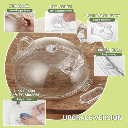 Vista 6 de WENWELL Cubierta para salpicaduras de microondas con vaporizador de agua, protege contra las salpicaduras de alimentos, tapa para servir platos