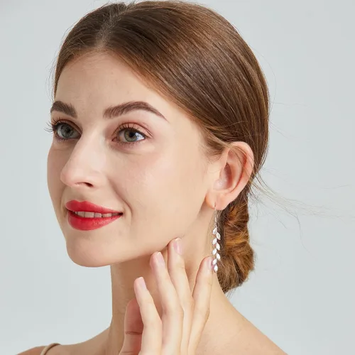 Vista 5 de Silver Dangle Earrings for Wedding Bridesmaid - Rhinestone, Dangling, Prom Earrings