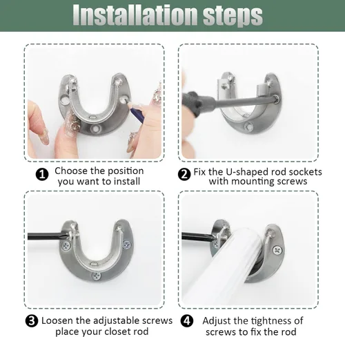 Vista 6 de Cosweet Paquete de 6 enchufes de acero inoxidable para poste de armario, soportes de extremo de barra de armario, soporte de barra de brida