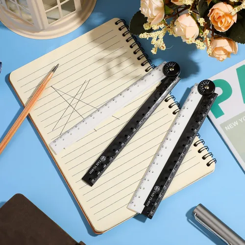 Vista 4 de 2 reglas plegables de 11.8 in/12 pulgadas, regla de medición de ángulo plegable de acrílico múltiple, transparente, flexible, en blanco y negro