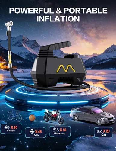 Vista 2 de Inflador de neumáticos, compresor de aire portátil, bomba de aire para neumáticos de automóvil, cable de 9.84 pies, bomba automática de 12 V CC
