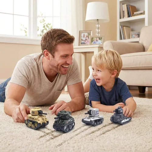 Vista 6 de 4 piezas de mini tanque de juguete de tracción - Vehículo militar de juguete militar, modelo de batalla fundido a presión para niños, vehículo