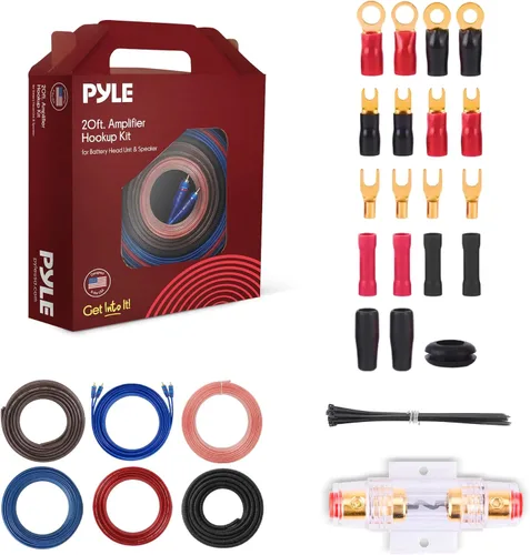 Pyle Kit de cableado de audio para automóvil, cable de alimentación de calibre 8 de 20 pies, conexión de amplificador de 1000 vatios para unidad
