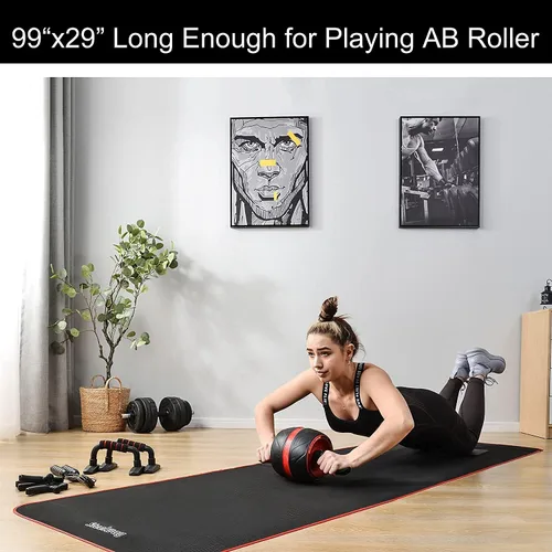Vista 4 de Tapete de ejercicio para AB Roller AB, delgado, largo, plegable, para gimnasio en casa, ejercicios de interior y exterior, tapete de picnic negro