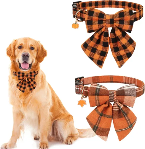 Vista 19 de ADOGGYGO Collar de Navidad para perro con pajarita, collar ajustable con corbatín para perro, collar de Navidad a cuadros rojos y verdes para perros