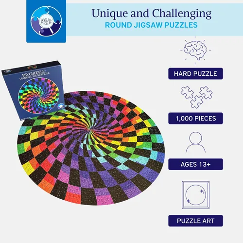 Vista 2 de Spyglass Puzzles Rompecabezas psicodélico de arcoíris duro de 1000 piezas para adultos y niños