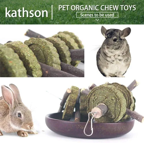 Vista 3 de kathson 3 piezas de juguetes masticables de conejo para rechinar dientes, golosinas de chinchilla palos de bambú orgánico ramas de madera de fruta