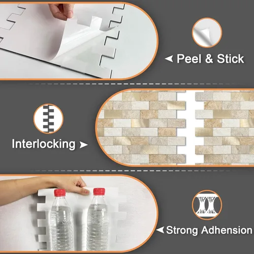 Vista 5 de VAOVI Azulejos de cocina para despegar y pegar para salpicaduras de metro autoadhesivos, adhesivos de pared para baño (10 hojas, Marrón Oro)