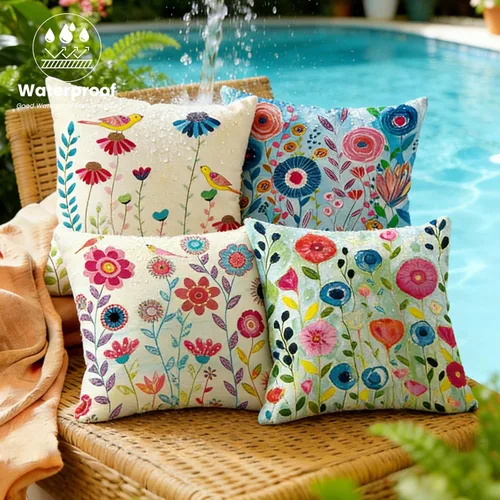 Vista 5 de JOJOGOGO Fundas de almohada de primavera para exteriores de 18 x 18 pulgadas, impermeables, juego de 4 almohadas de flores para exteriores