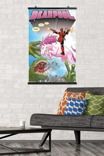 Vista 2 de Trends International Marvel Comics - Deadpool - Póster de pared de unicornio, 22.37 x 34.00 pulgadas, paquete de póster y montaje