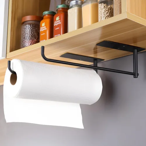 Vista 10 de SUNTECH Magnetic Paper Towel Holder with Shelf, 2 Pack Kitchen Roll Holder with 4 Hooks, Farmhouse Spice Rack Organizer Strong Magnets for Fridge