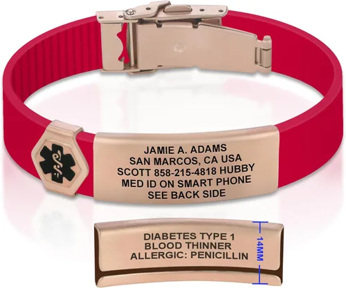 Vista 158 de Divoti Pulsera de identificación de alerta médica grabada personalizada, grabado láser de doble cara (hasta 9 líneas), pulsera de silicona ajustable