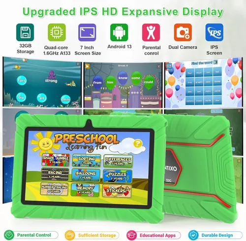 Vista 2 de Contixo Paquete de tabletas para niños, IPS de 7 pulgadas, 50 libros de cuentos exclusivos de Disney precargados (valor de $200), tableta