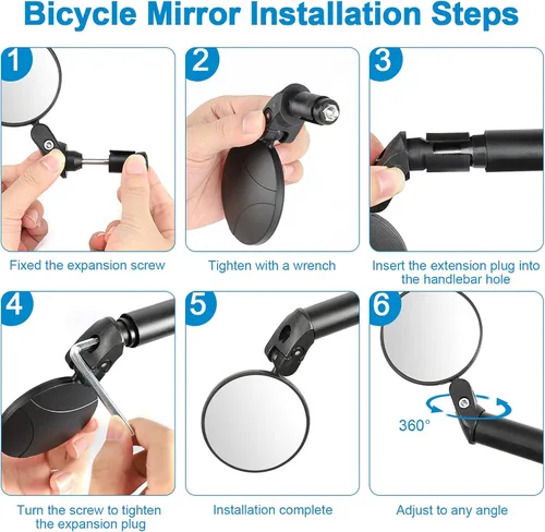 Vista 9 de Accmor 2 espejos retrovisores para manillar, espejo convexo giratorio ajustable de 360 grados para bicicletas de carretera de montaña