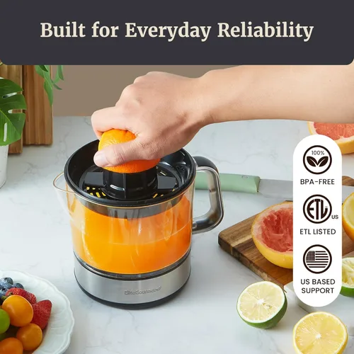 Vista 7 de Elite Gourmet ETS326 - Exprimidor eléctrico de cítricos de 40 W, sin BPA, compacto, gran volumen, control de pulpa, naranjas, limas, pomelos