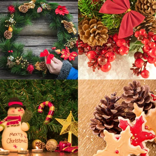 Vista 6 de Whaline 25 piezas de conos de pino de Navidad de 1.6 a 2.4 pulgadas con cuerda, piñas rústicas naturales a granel adornos para manualidades