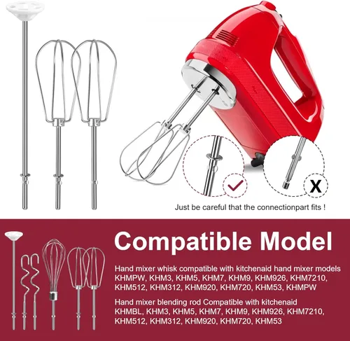 Vista 5 de Accesorios para batidora de mano, batidor, batidor, varilla de mezcla y ganchos de masa, accesorios de batidora de mano de acero inoxidable