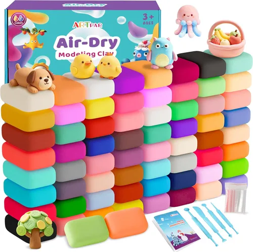 Vista 10 de ARTPAR Arcilla de secado al aire para niños, 102 colores, kit de arcilla mágica de modelado con herramientas de escultura, suave y antiadherente