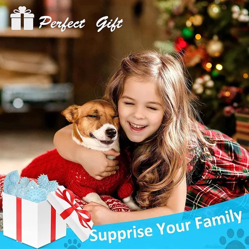 Vista 5 de Paquete de 6 juguetes masticables para perros y cachorros, para dentición de perros pequeños, goma natural suave azul interactiva, juguetes