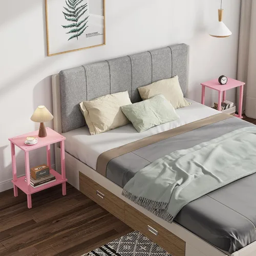 Vista 107 de TUTOTAK TB01BMW034 - Mesa auxiliar, mesita de noche con estante de almacenamiento de 2 niveles, para espacios pequeños