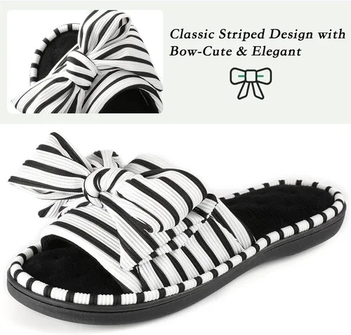 Vista 8 de ULTRAIDEAS - Pantuflas de espuma viscoelástica para mujer, con puntera abierta y correa ajustable, pantuflas de meter sin agujetas para mujer, forro