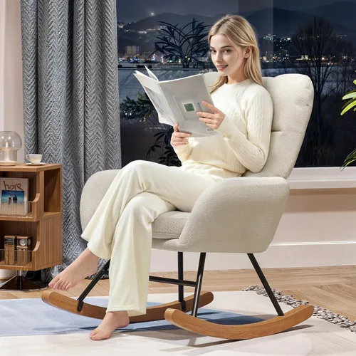 Vista 7 de Silla Mecedora para Guardería, Sillas Mecedoras Teddy para Bebé de Guardería, Silla de Lactancia Moderna para Amamantar, Mecedora de Guardería