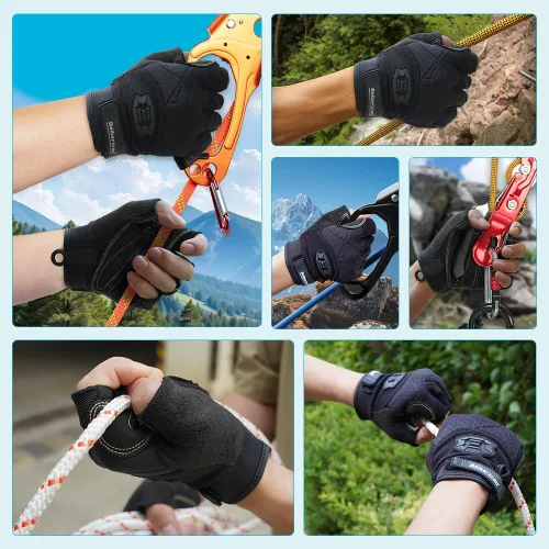 Vista 7 de Seibertron Guantes de palma acolchada con dedos completos o semi-dedos, ligeros y transpirables para escaladores, escalada en roca, rescate
