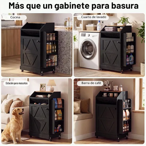 Vista 5 de YESHOMY Gabinete de basura de cocina de 13 galones con puerta de empuje Negro
