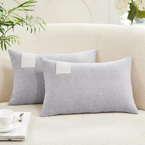 Vista 32 de Deconovo Juego de 2 fundas de almohada de pana suave con cremallera invisible, 16 x 16 pulgadas, color gris pardo, decoración del hogar para sofá