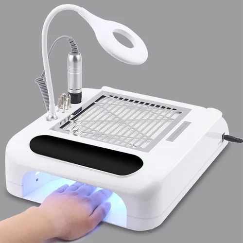 Vista 3 de Dioche Taladro de uñas y colector de polvo 6 en 1 colector de polvo de uñas para uñas acrílicas 108W máquina de pulido con lámpara de uñas