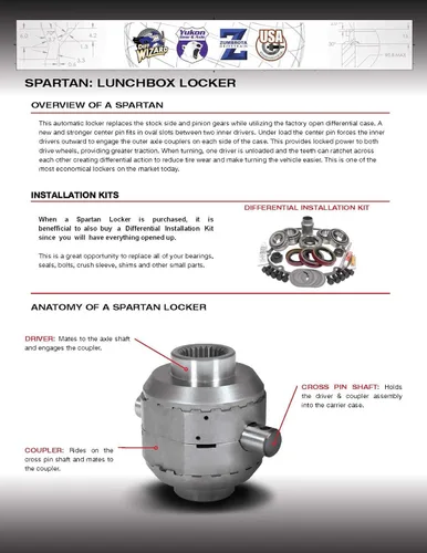 Vista 3 de Spartan Locker para Dana 44 diferencial con 19 spline count, incluye eje de pasador cruzado resistente
