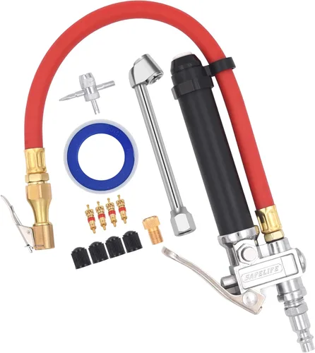 Inflador de neumáticos 10-120 PSI Medidor de presión de neumáticos con manguera de aire de 12 pulgadas, mandril de aire con bloqueo, medidor
