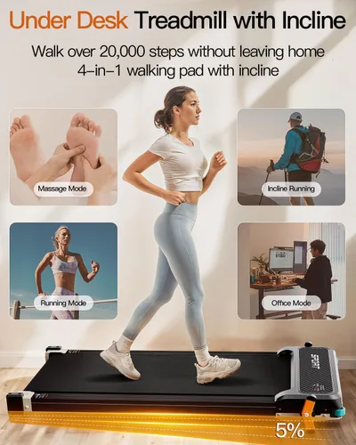Vista 7 de FUNRAY Walking Pad with Incline, Under Desk Treadmill with 2 Control Options, Ultra Slim Design and Double Shock Absorption, LED Display, Powerful