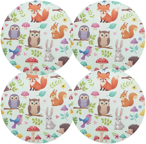 Vista 2 de Cute Animals Table Placemat, Washable Place Mat Heat Resistant for Kitchen one sizex1